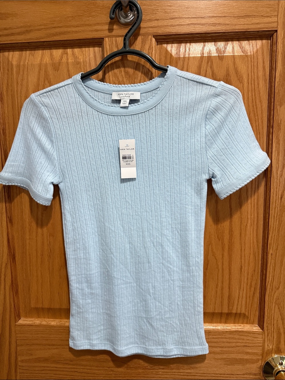 Ann Taylor Pale Blue Ribbed Short Sleeve Tee